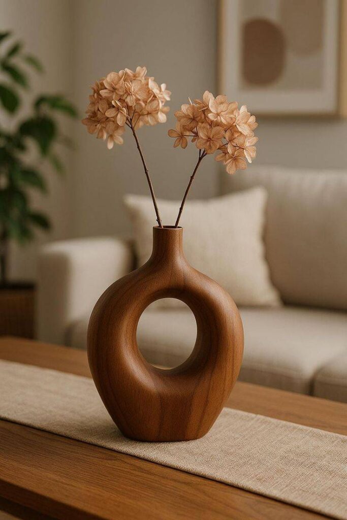 Home wooden sculptural vase nordic minimalist centerpiece, 18 cm min